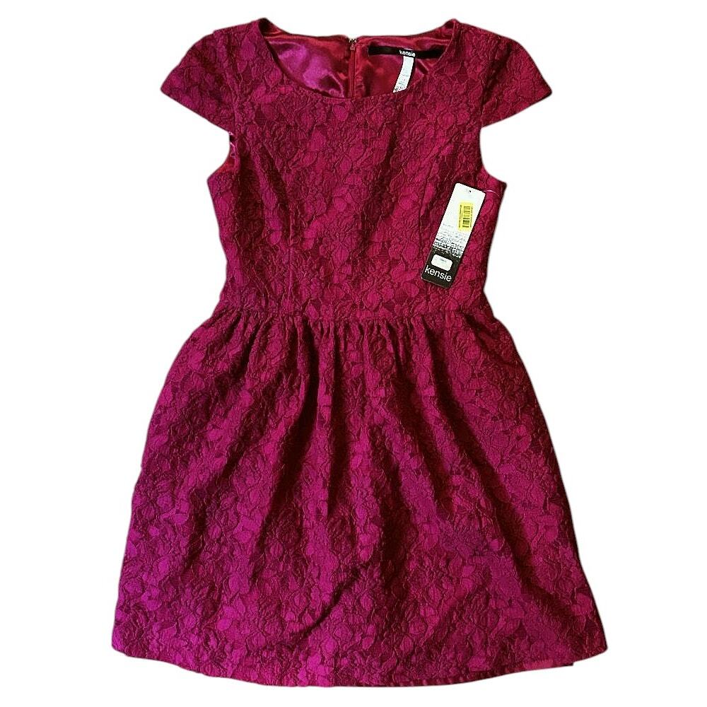 NWT Kensie Pink Lace Cap Sleeve Lined Fit & Flare Dress Small